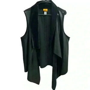 WOMENS RUBY RED FAUX LEATHER Velvet Velour SLEEVELESS VEST JACKET SZ 1X